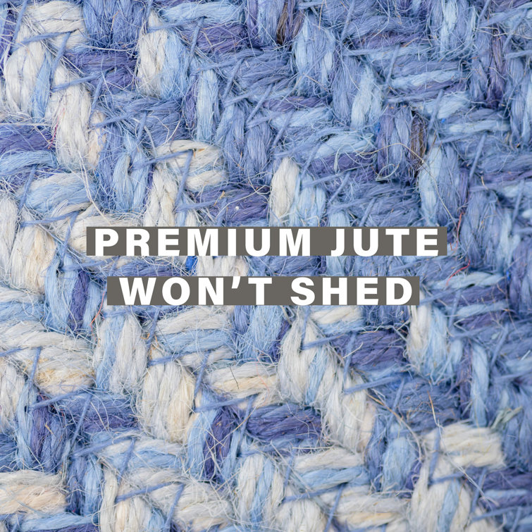 Handmade Denim and White Jute 6' x 9' Oval Braided Rug