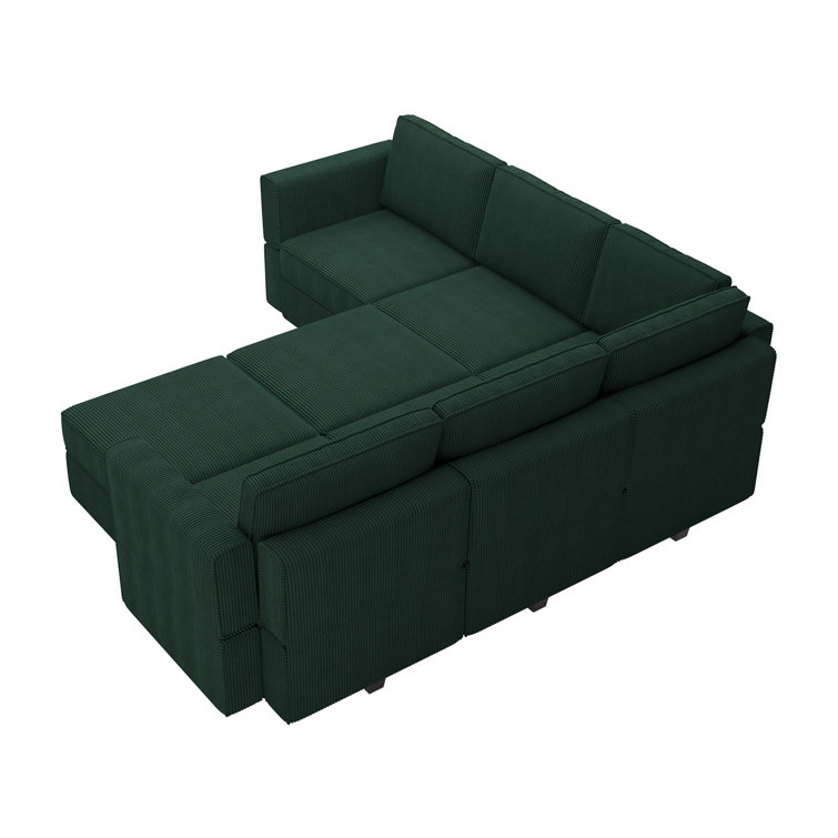 Green Corduroy Modular U-Shaped Sectional Sofa with Storage