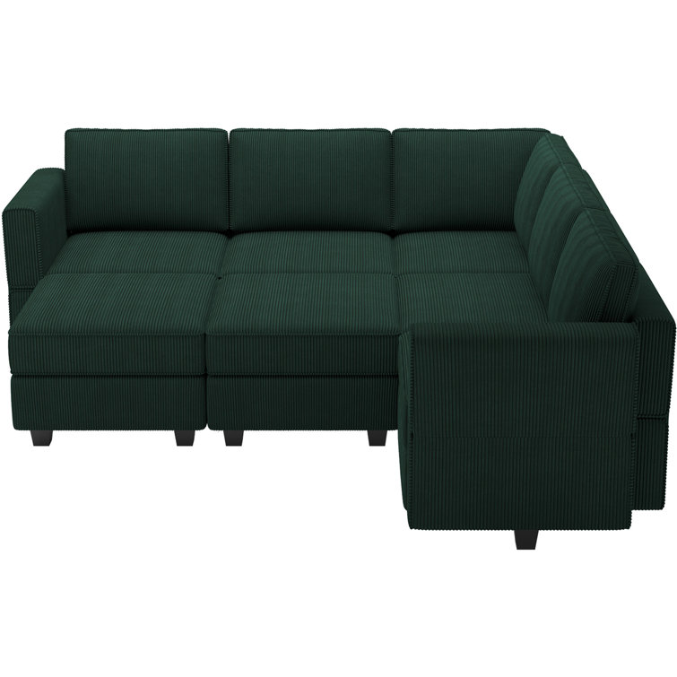 Green Corduroy Modular U-Shaped Sectional Sofa with Storage