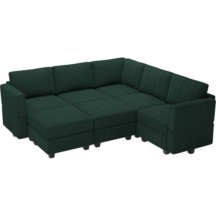 Green Corduroy Modular U-Shaped Sectional Sofa with Storage