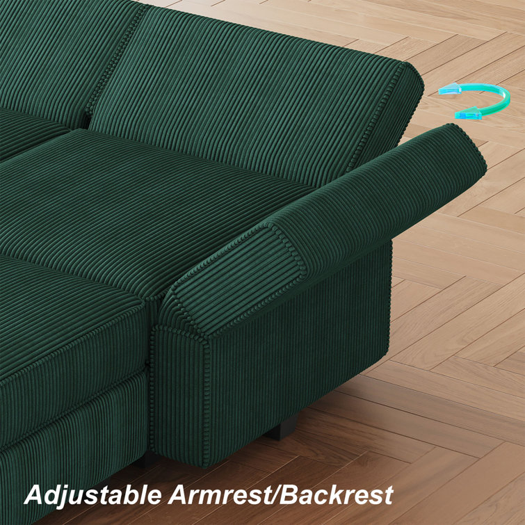Green Corduroy Modular U-Shaped Sectional Sofa with Storage