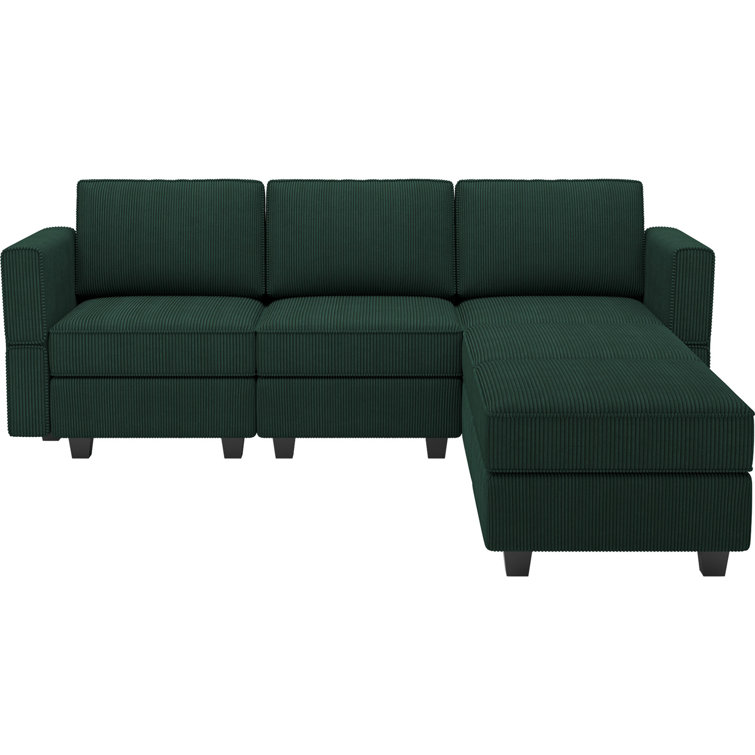 Green Corduroy Modular U-Shaped Sectional Sofa with Storage