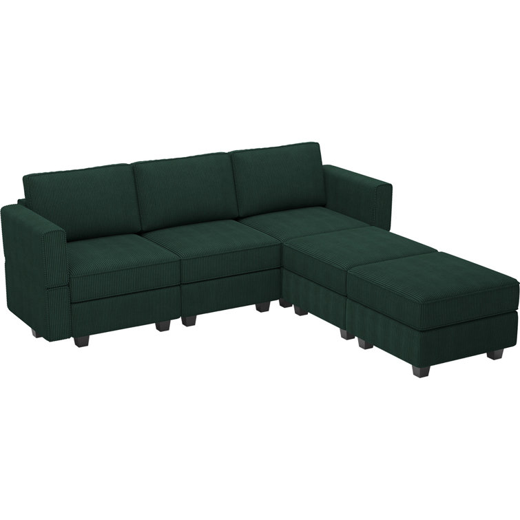 Green Corduroy Modular U-Shaped Sectional Sofa with Storage