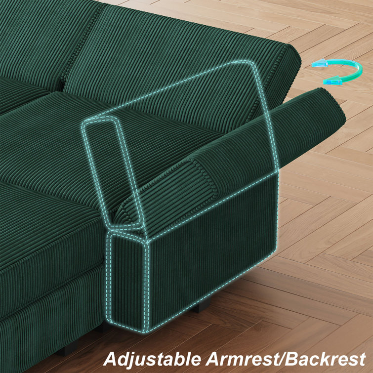 Green Corduroy Modular U-Shaped Sectional Sofa with Storage
