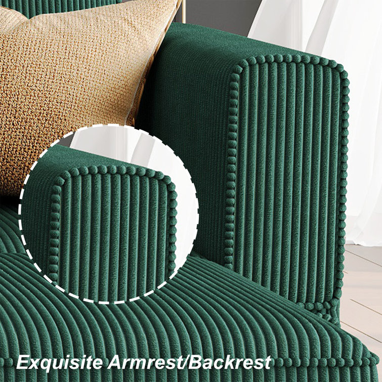 Green Corduroy Modular U-Shaped Sectional Sofa with Storage