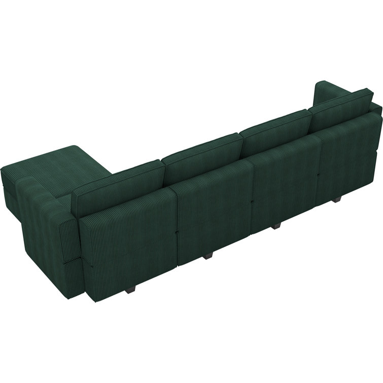 Green Corduroy Modular U-Shaped Sectional Sofa with Storage