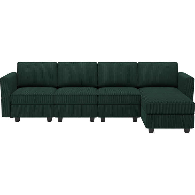 Green Corduroy Modular U-Shaped Sectional Sofa with Storage