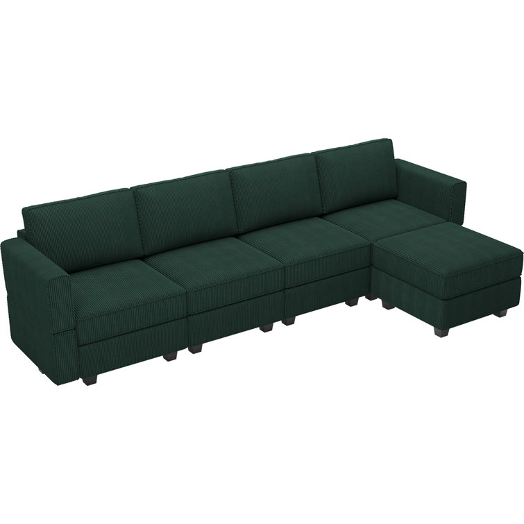 Green Corduroy Modular U-Shaped Sectional Sofa with Storage