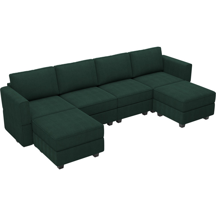 Green Corduroy Modular U-Shaped Sectional Sofa with Storage