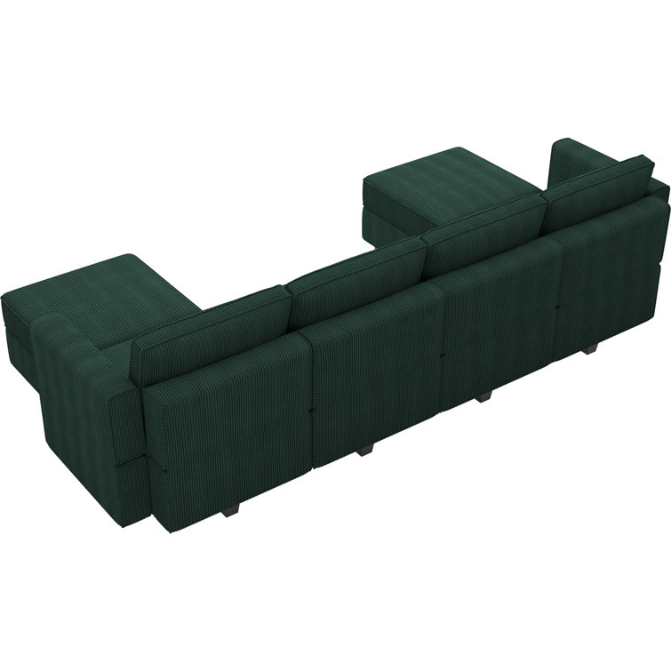 Green Corduroy Modular U-Shaped Sectional Sofa with Storage