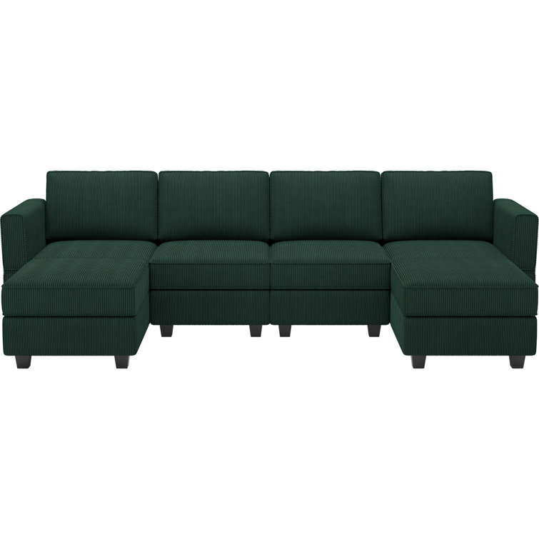 Green Corduroy Modular U-Shaped Sectional Sofa with Storage