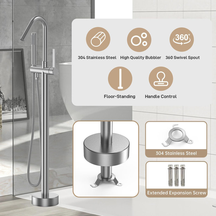 Matte Black Nickel-Plated Freestanding Bathtub Faucet with Handheld Shower