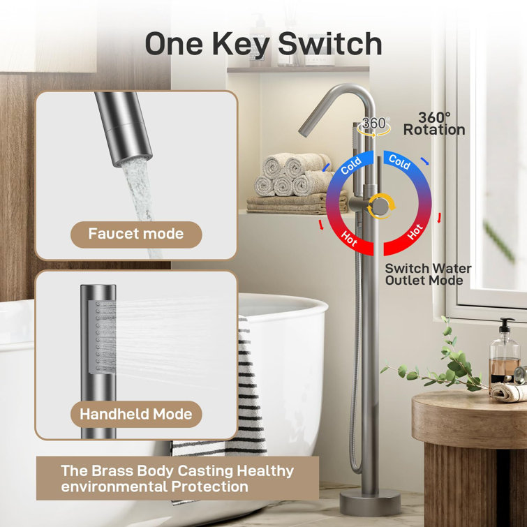 Matte Black Nickel-Plated Freestanding Bathtub Faucet with Handheld Shower