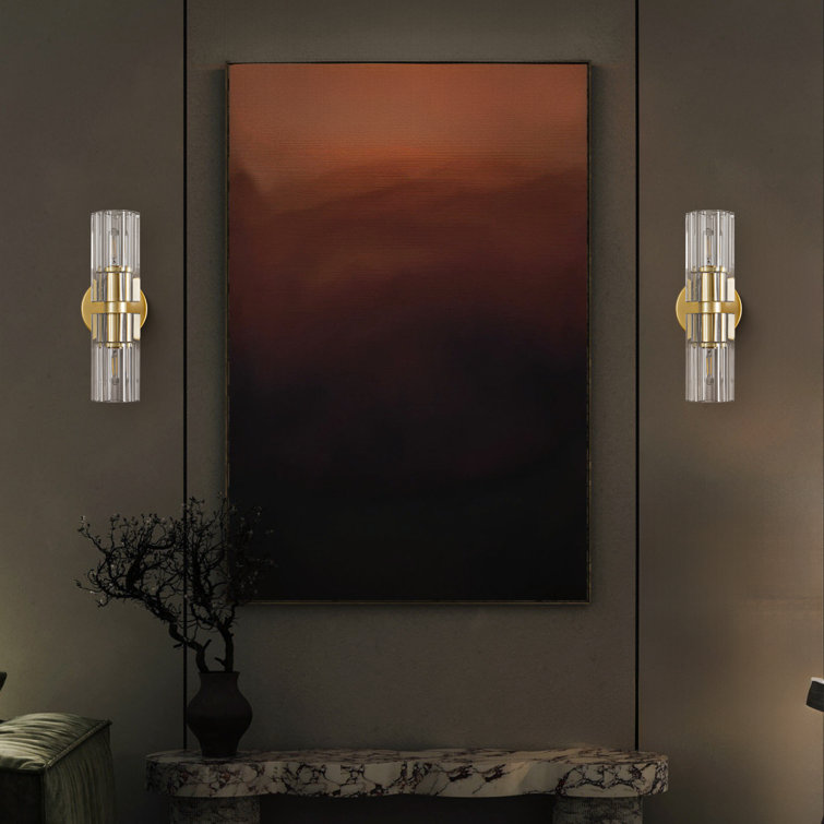Gold Brass Double Light Sconce with Clear Glass Shades