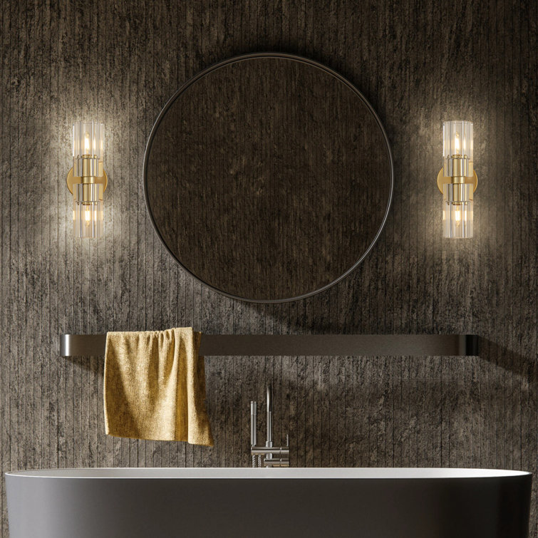 Gold Brass Double Light Sconce with Clear Glass Shades