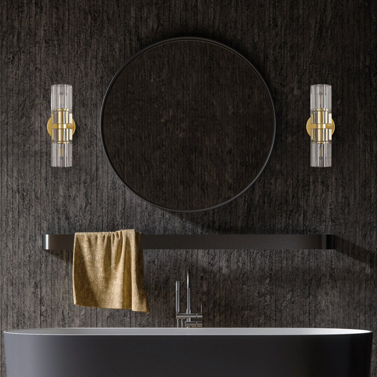 Gold Brass Double Light Sconce with Clear Glass Shades