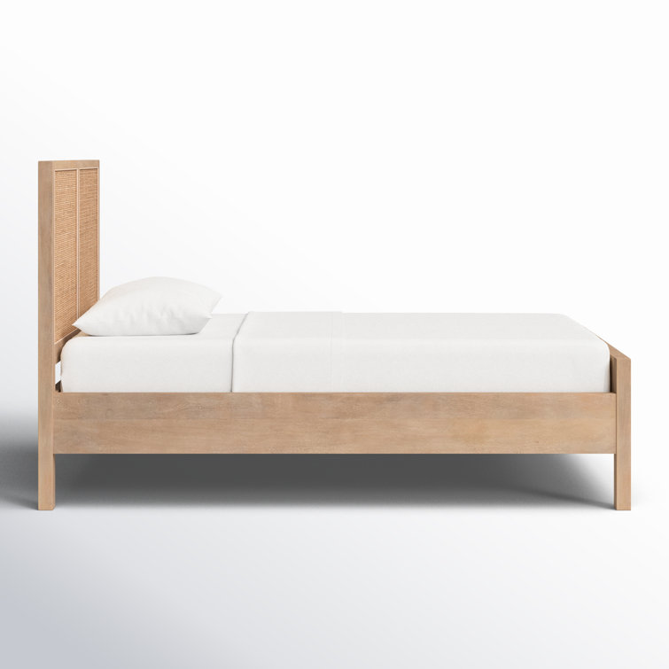 Contemporary Twin Panel Bed with Natural Mango Wood and Cane Accents
