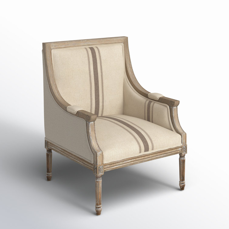 McKenna Tan Linen & Whitewashed Wood Handcrafted Accent Chair