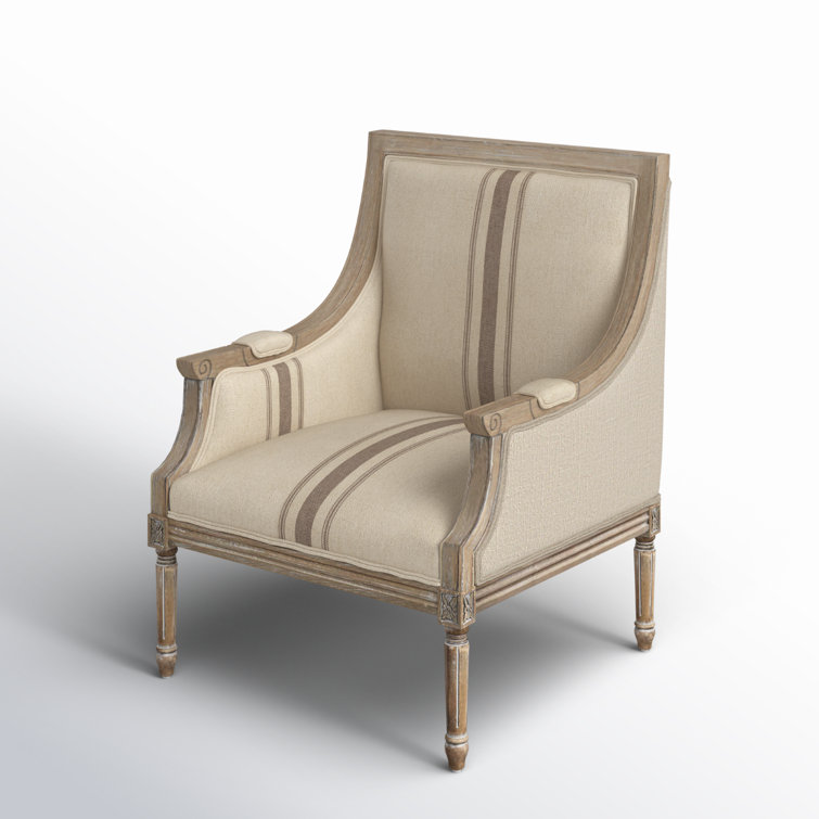 McKenna Tan Linen & Whitewashed Wood Handcrafted Accent Chair