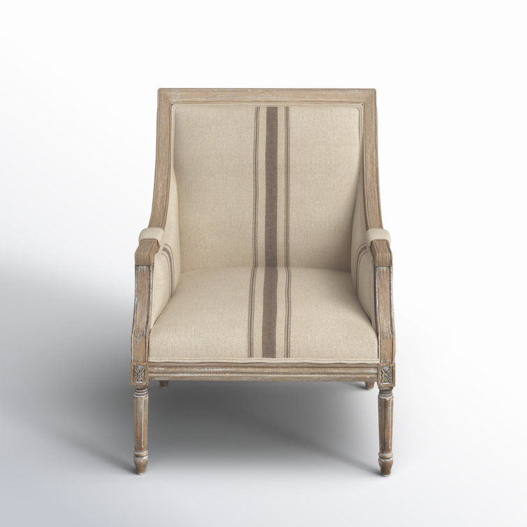 McKenna Tan Linen & Whitewashed Wood Handcrafted Accent Chair