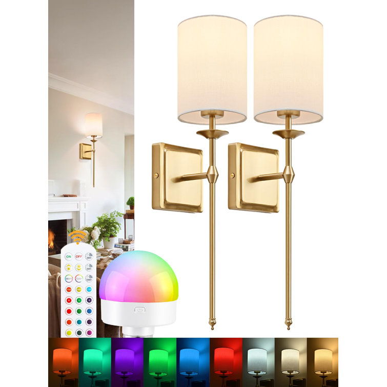 Gold Dimmable Battery Operated Wall Sconce Set with Remote