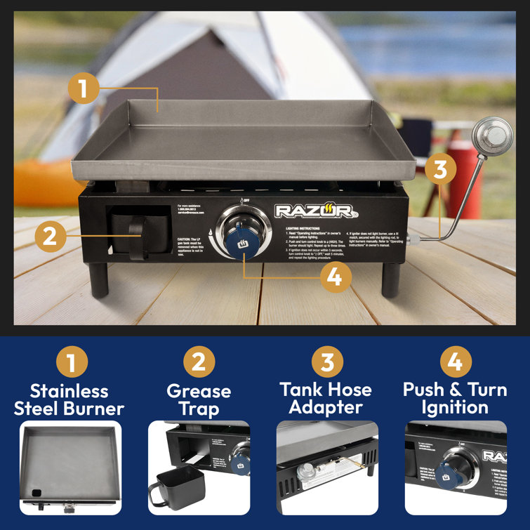 19-Inch Black Stainless Steel Portable Propane Gas Griddle
