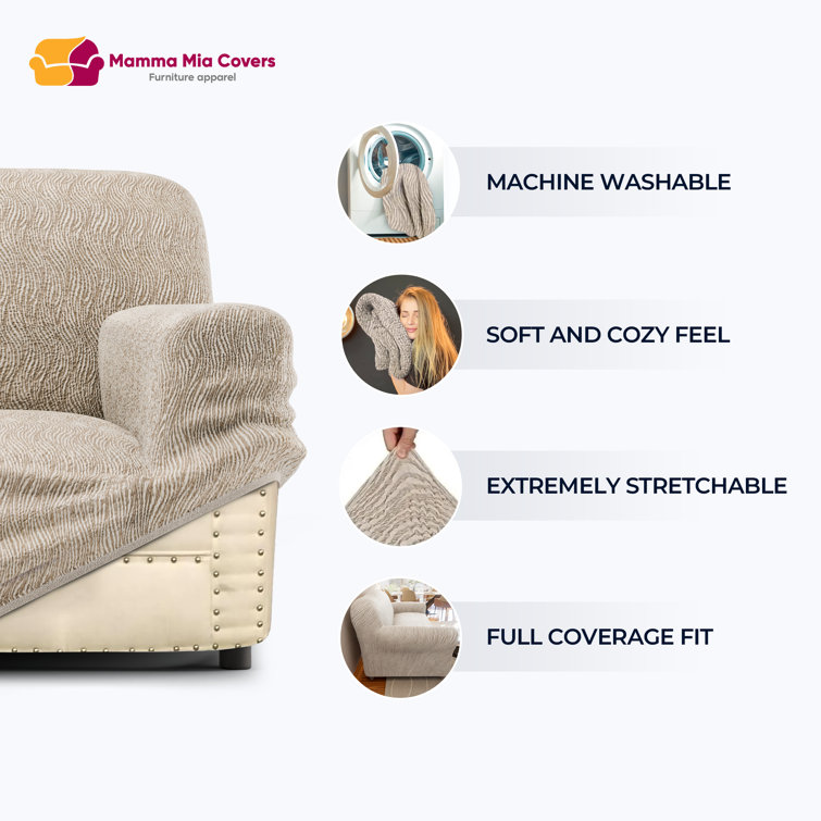 Beige Jacquard Stretch Armchair Slipcover