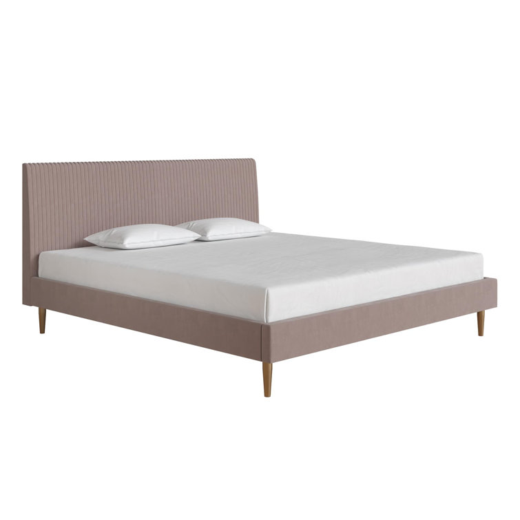 Blush Velvet King Upholstered Bed with Tufted Headboard and Wood Frame