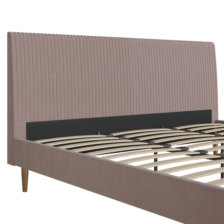 Blush Velvet King Upholstered Bed with Tufted Headboard and Wood Frame