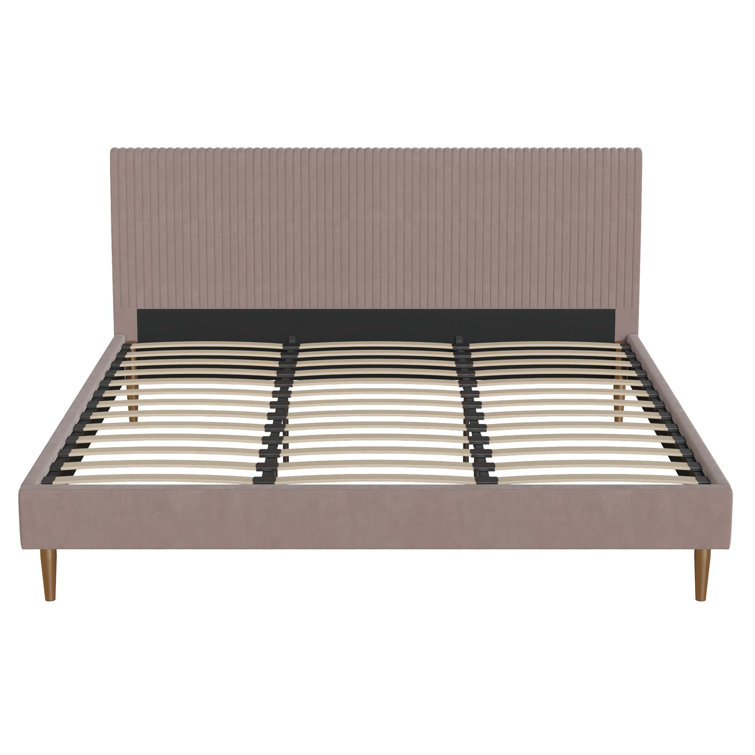 Blush Velvet King Upholstered Bed with Tufted Headboard and Wood Frame