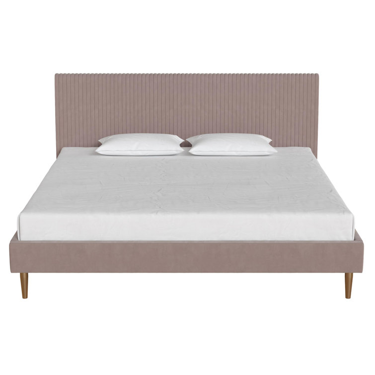 Blush Velvet King Upholstered Bed with Tufted Headboard and Wood Frame