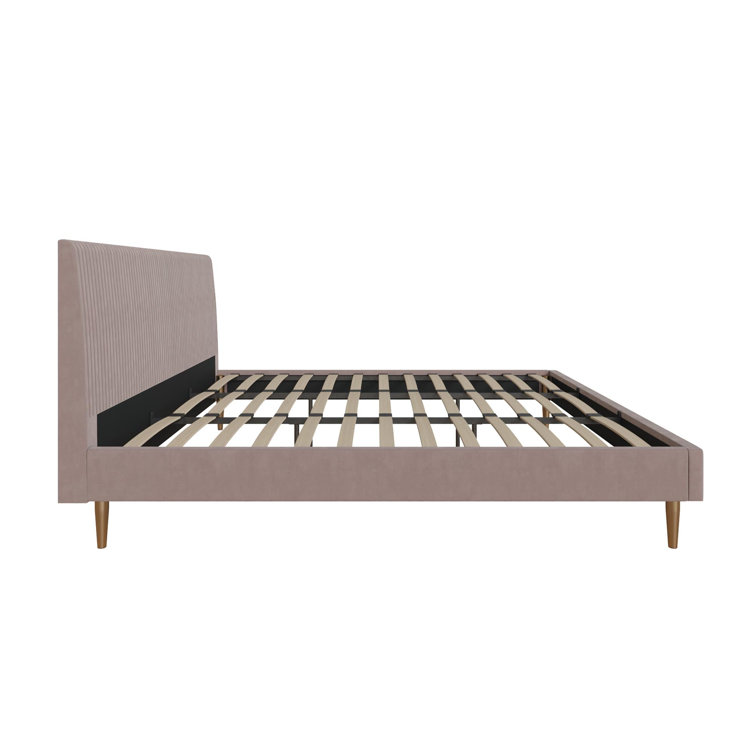 Blush Velvet King Upholstered Bed with Tufted Headboard and Wood Frame