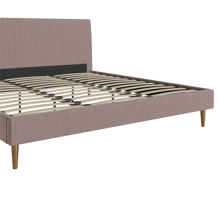 Blush Velvet King Upholstered Bed with Tufted Headboard and Wood Frame