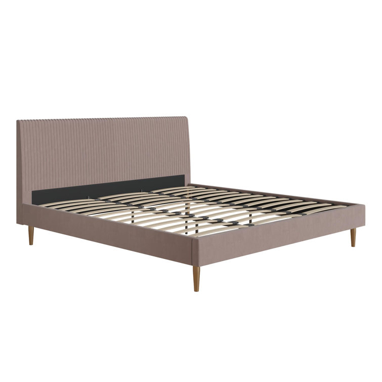 Blush Velvet King Upholstered Bed with Tufted Headboard and Wood Frame