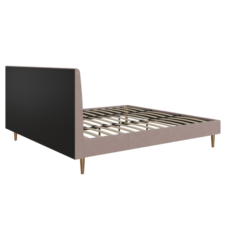 Blush Velvet King Upholstered Bed with Tufted Headboard and Wood Frame