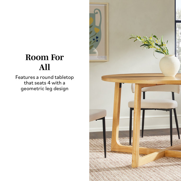 Natural Solid Wood Round Dining Table with Geometric Legs