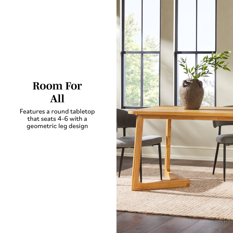 Natural Solid Wood Rectangular Dining Table with Geometric Legs