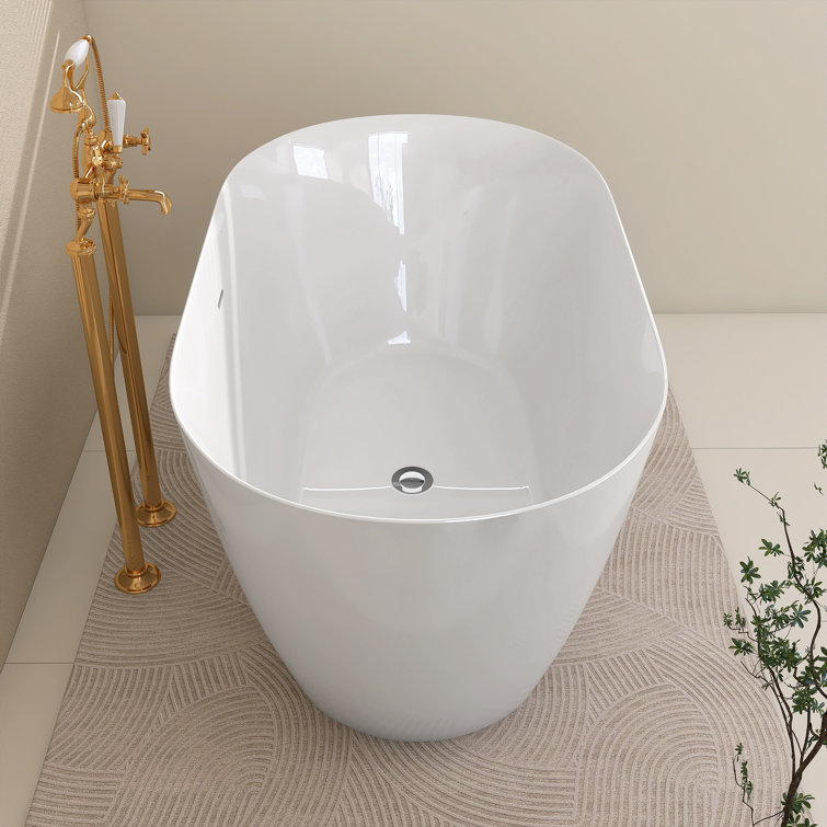 Gloss White 59'' Freestanding Acrylic Soaking Bathtub