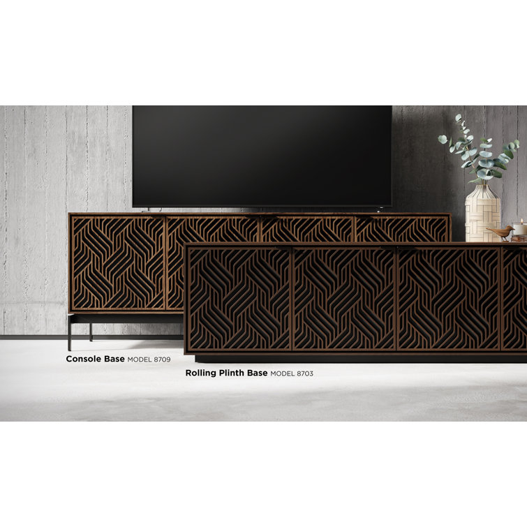Natural Walnut and Black Patterned Media Console with Cabinet