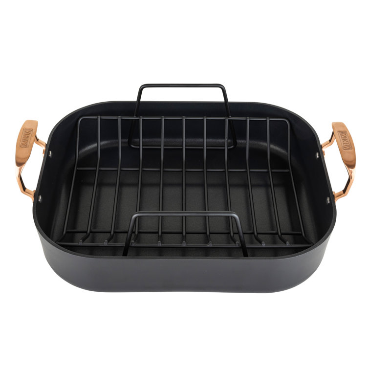 Viking Hard Anodized Roaster with Copper Handles, Rack and 2pc Carving Set