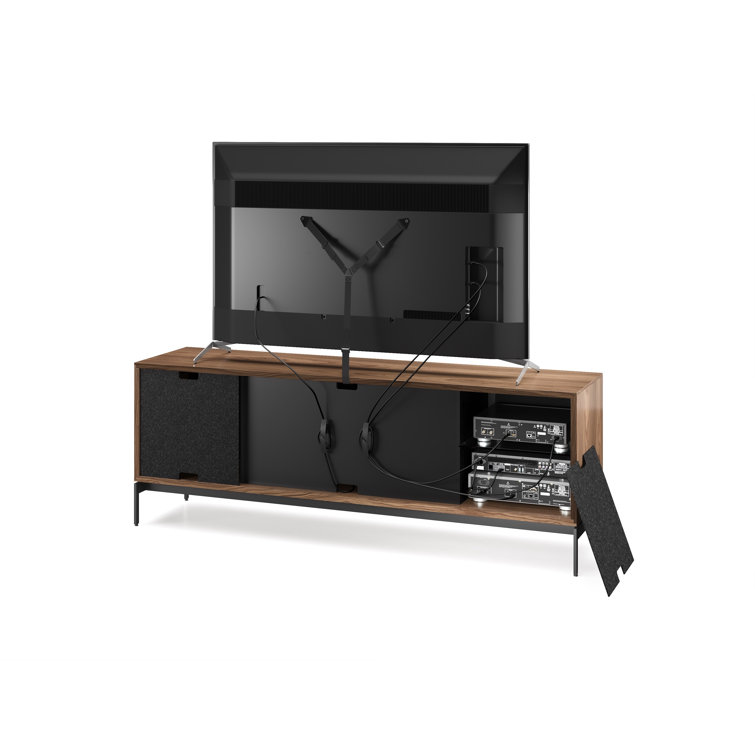 Natural Walnut and Black Patterned Media Console with Cabinet