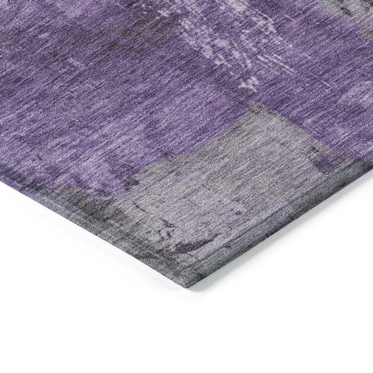 Purple and Gray Abstract Washable Synthetic Rug 46" x 30"
