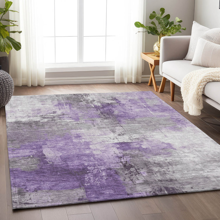 Purple and Gray Abstract Washable Synthetic Rug 46" x 30"