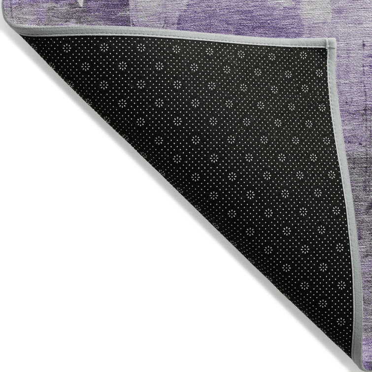 Purple and Gray Abstract Washable Synthetic Rug 46" x 30"