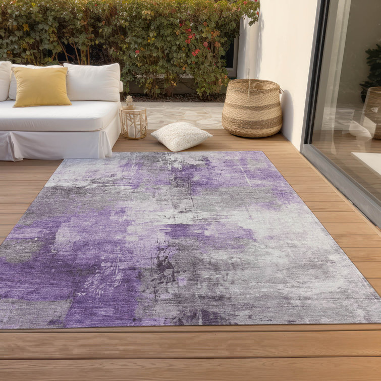 Purple and Gray Abstract Washable Synthetic Rug 46" x 30"