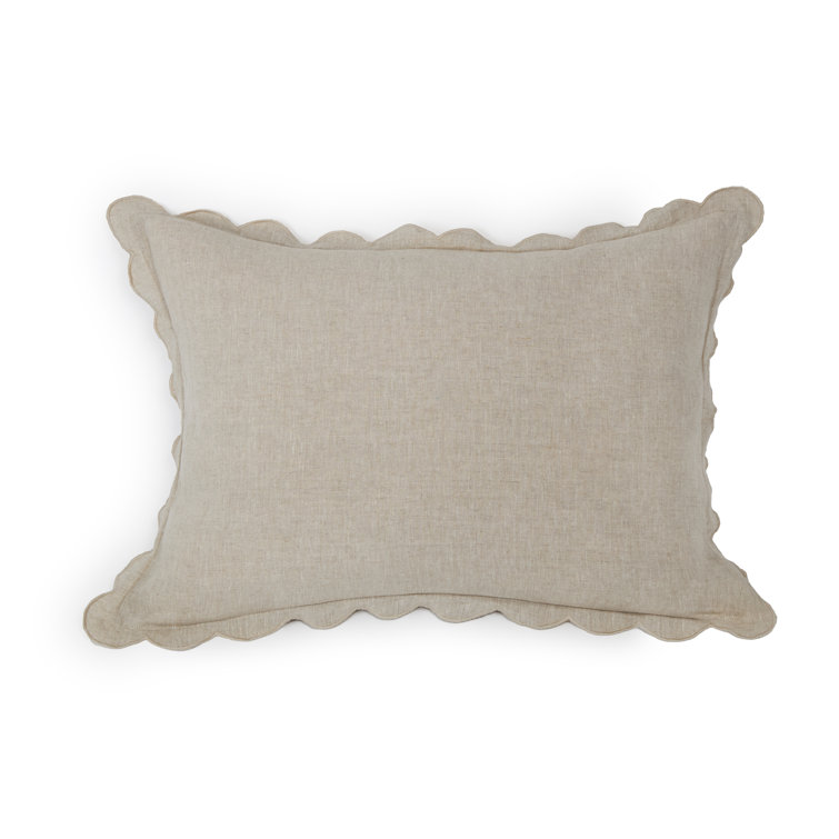 Flax Linen Embroidered Standard Sham with Scalloped Edges