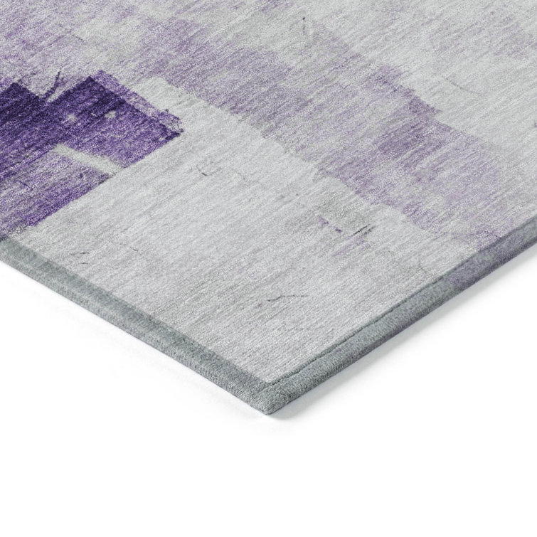Lavender and Gray Abstract Washable Indoor/Outdoor Rug