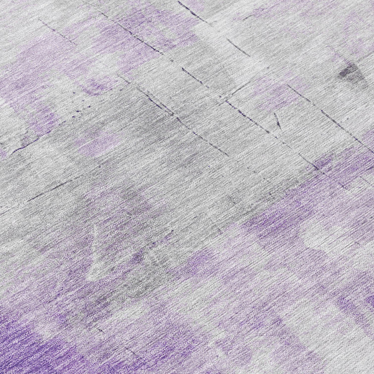 Lavender and Gray Abstract Washable Indoor/Outdoor Rug