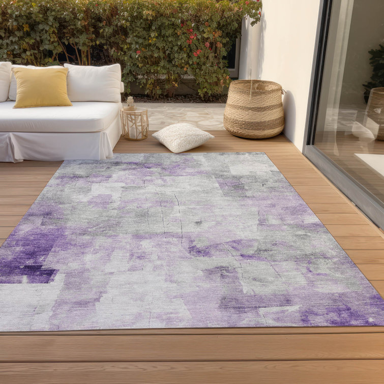 Lavender and Gray Abstract Washable Indoor/Outdoor Rug
