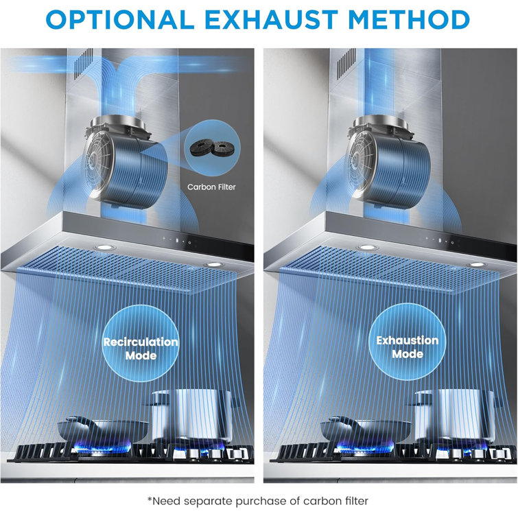 30-Inch Stainless Steel Convertible Wall-Mounted Range Hood with Charcoal Filter